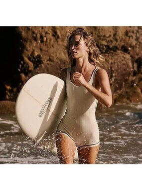 Zulu & Zephyr Chilli Stripe Surf Suit Womens 10 Coconut Swimsuit One piece Beach